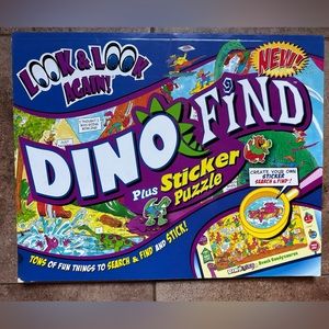 Dinosaur Dino Look & Find sticker puzzle activity book huge vintage unused